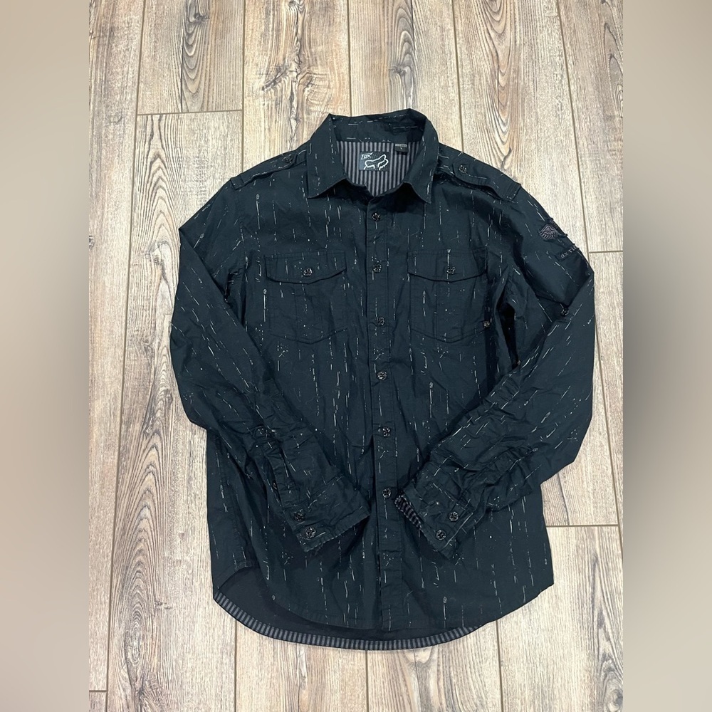 Fox Racing Men’s Black Long Sleeve Button Up Shirt Size L Casual Moto Style